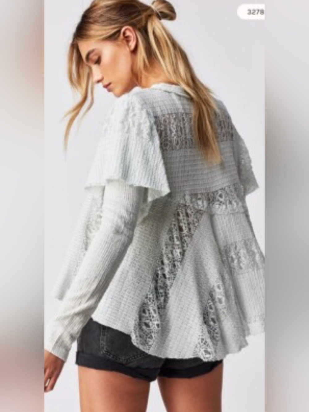 Free People Lace Stripe Knit Peplum    Top - Light Mint Size M. - Picture 2 of 16